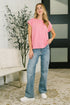 It Starts Here Basic Rolled Sleeve Tee in H Fuchsia