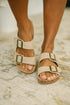 Jete Nubuck Double Buckle Slides in Light Taupe