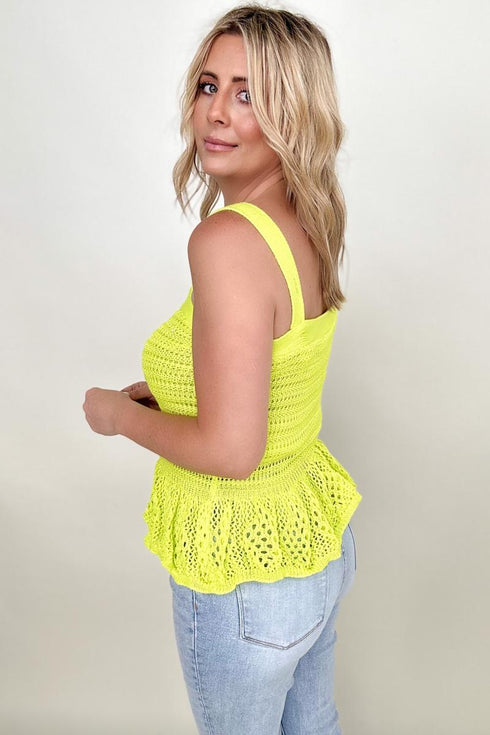Davi & Dani Knit Peplum Tank Top Neon Lime