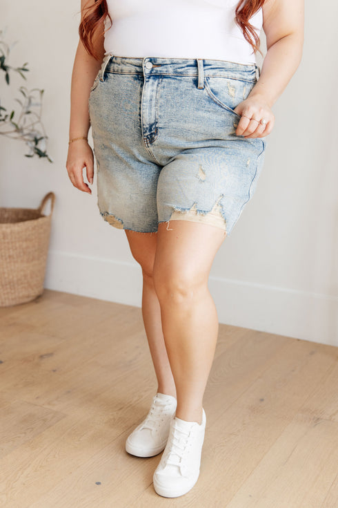 Judy Blue Cindy High Rise Mineral Wash Distressed Boyfriend Shorts