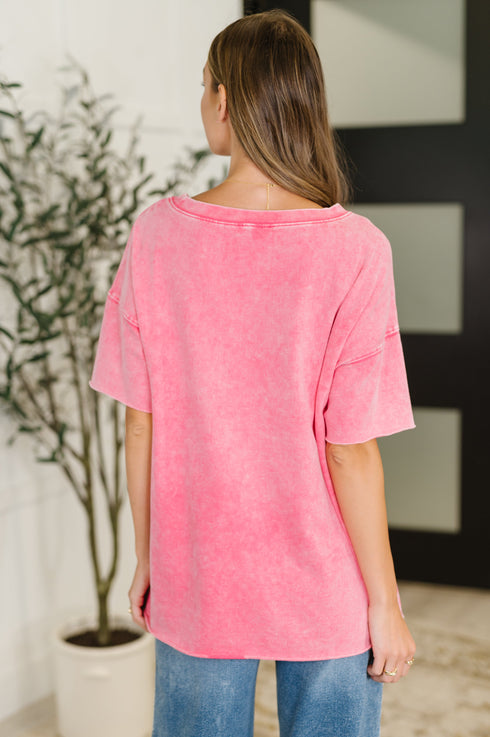 Just My Type Mineral Wash Relaxed Top in Fuchsia