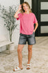 Leave It to Me Waffle Knit Relaxed Tee in Pink