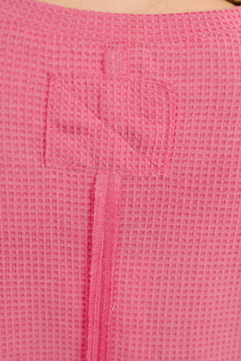 Leave It to Me Waffle Knit Relaxed Tee in Pink