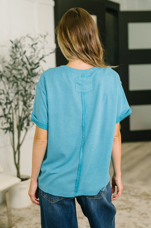 Leave It to Me Waffle Knit Relaxed Tee in Teal