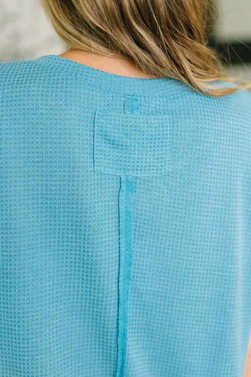 Leave It to Me Waffle Knit Relaxed Tee in Teal