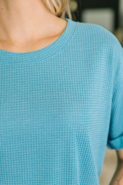Leave It to Me Waffle Knit Relaxed Tee in Teal