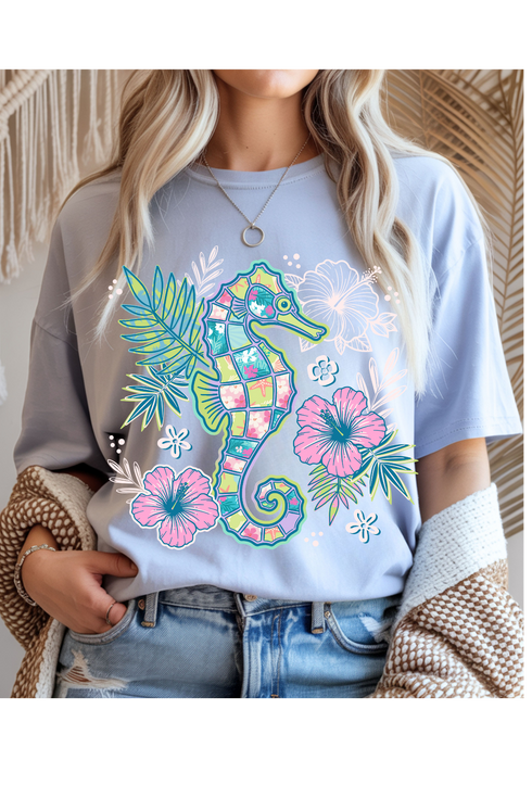 Floral Seahorse Graphic Tee