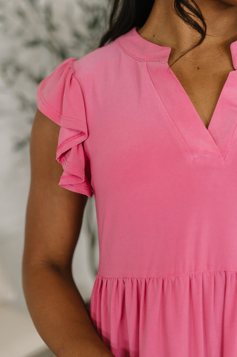 Lizzy Forever Flutter Sleeve Dress in Pink Glow