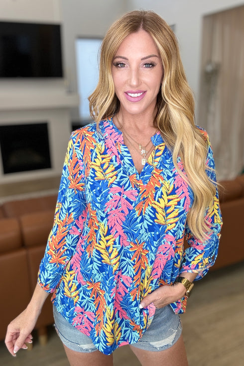 Lizzy Top in Blue and Pink Branches