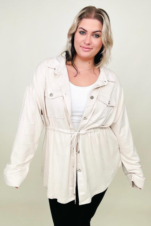 Cotton Bleu Faux Suede Shirt Jacket - LISA MARIE BOUTIQUE