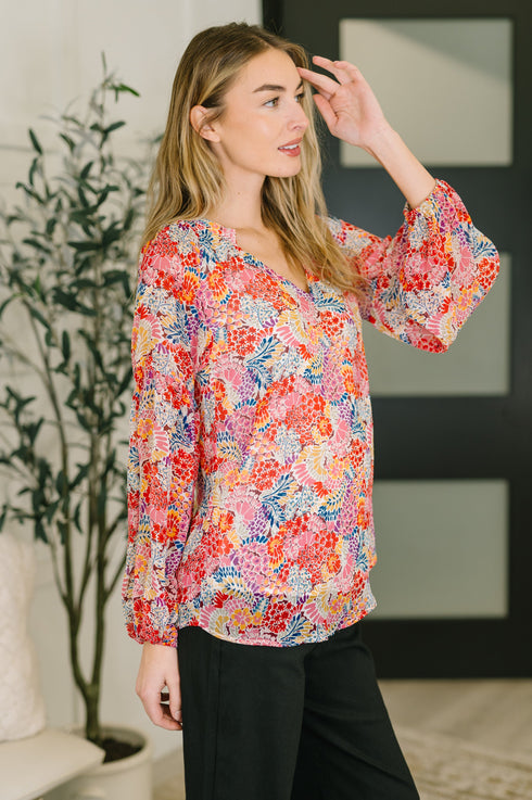 Modern Meadow V-Neck Puff Sleeve Blouse