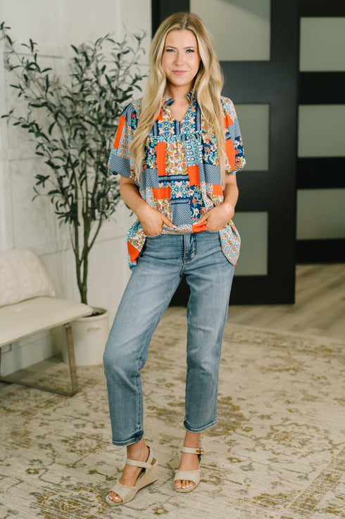 Pardon Me Patchwork Puff Sleeve Blouse