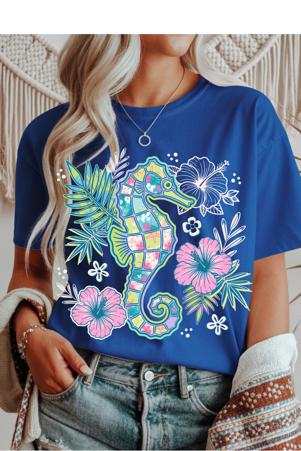 Floral Seahorse Graphic Tee