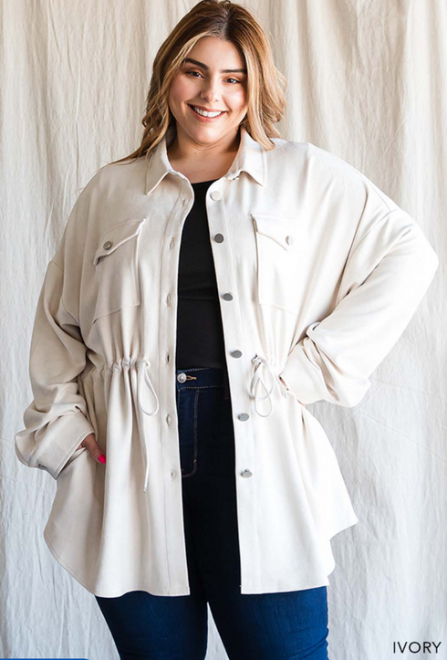 Cotton Bleu Faux Suede Shirt Jacket