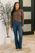 Travel Destination Cowl Neck Pullover in Chocolate