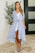 Tropical Print Gauze Kimono with Elastic Waist Tie in Periwinkle