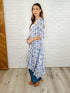 Tropical Print Gauze Kimono with Elastic Waist Tie in Periwinkle
