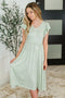 Twirl Me Softly Flutter Sleeve Dress in Sage
