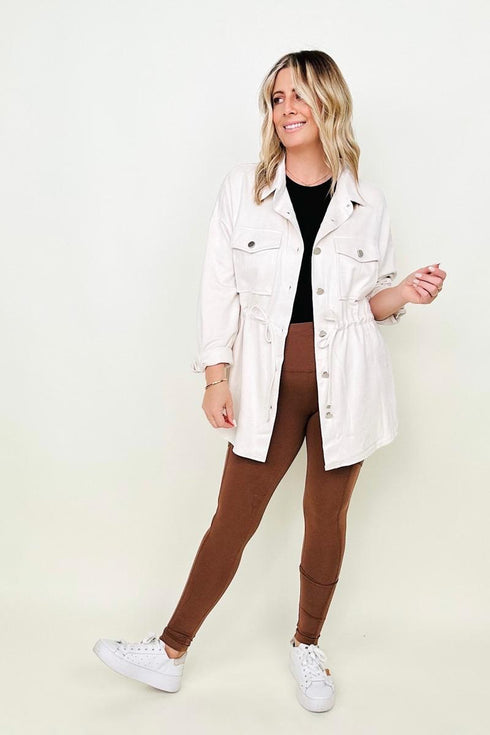 Cotton Bleu Faux Suede Shirt Jacket - LISA MARIE BOUTIQUE