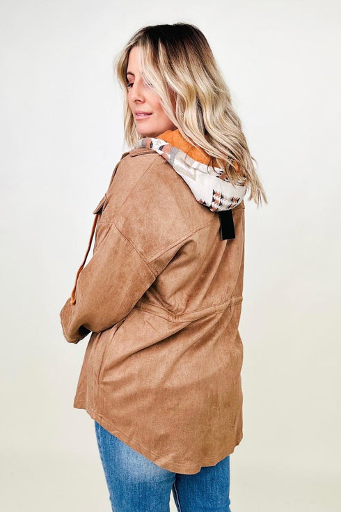 Cotton Bleu Faux Suede Shirt Jacket - LISA MARIE BOUTIQUE