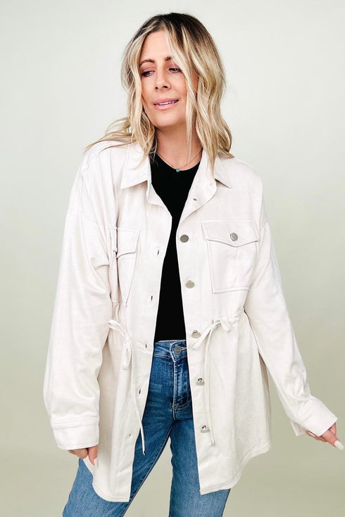 Cotton Bleu Faux Suede Shirt Jacket - LISA MARIE BOUTIQUE