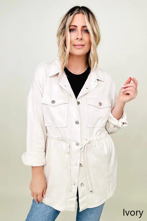 Cotton Bleu Faux Suede Shirt Jacket - LISA MARIE BOUTIQUE