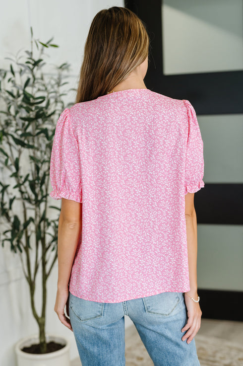 Wander Bloom Embroidered Puff Sleeve Blouse in Pink