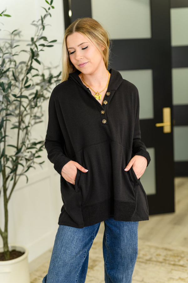 Warm Intentions Henley Pullover in Black