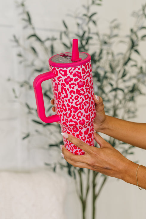 Yes, Girl, Yes Leopard Print Tumbler in Hot Pink