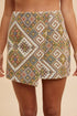 Annie Wear Ethic Woven Jacquard Wrap Mini Skirt - LISA MARIE BOUTIQUE - YELLOW GREEN MULTI - S -