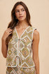 Annie Wear Ethnic Woven Jacquard Tie Front Vest - LISA MARIE BOUTIQUE - YELLOW GREEN MULTI - S -