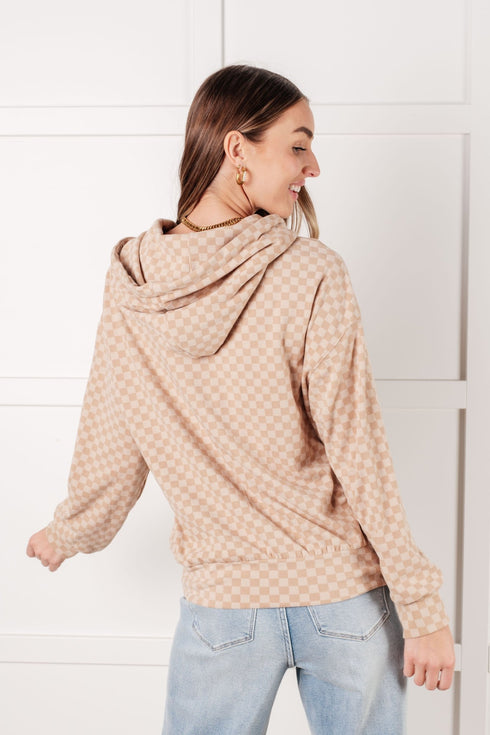 Ask Me Out Checkered Hoodie in Khaki - LISA MARIE BOUTIQUE - Tops - Small -