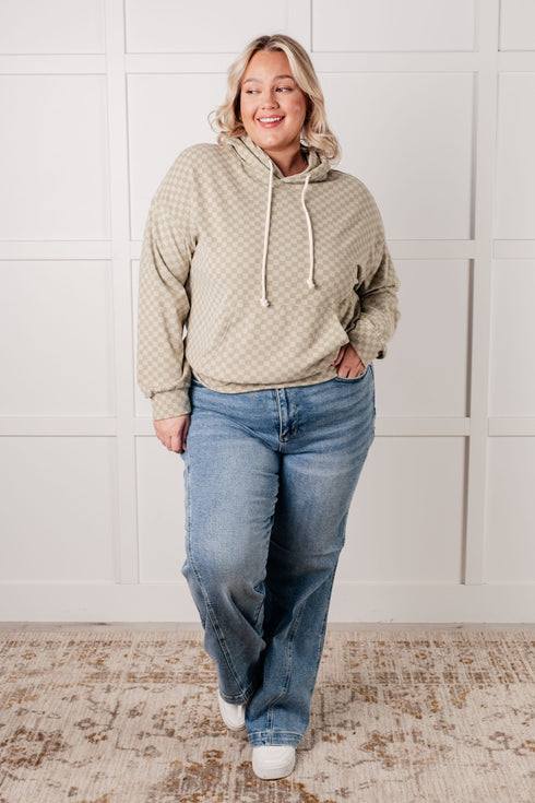 Ask Me Out Checkered Hoodie in Sage - LISA MARIE BOUTIQUE - Tops - Small -