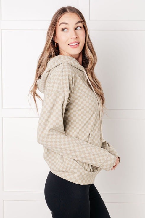 Ask Me Out Checkered Hoodie in Sage - LISA MARIE BOUTIQUE - Tops - Small -