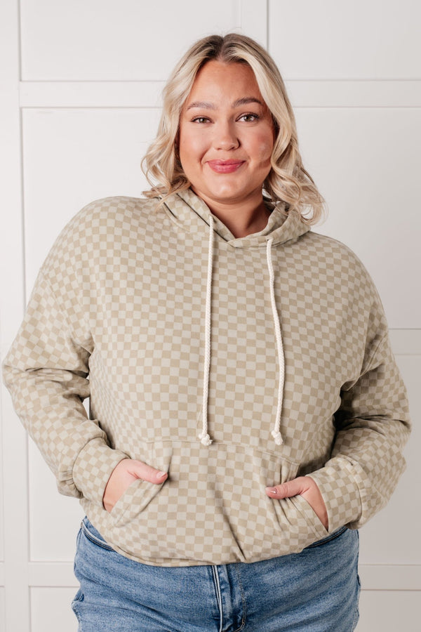 Ask Me Out Checkered Hoodie in Sage - LISA MARIE BOUTIQUE - Tops - Small -