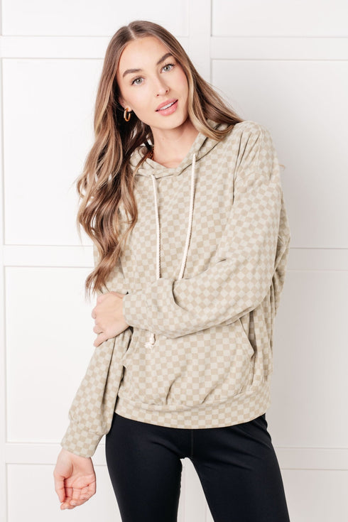 Ask Me Out Checkered Hoodie in Sage - LISA MARIE BOUTIQUE - Tops - Small -
