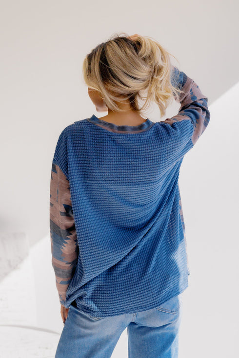 Aztec Waves Long Sleeve - LISA MARIE BOUTIQUE - S -