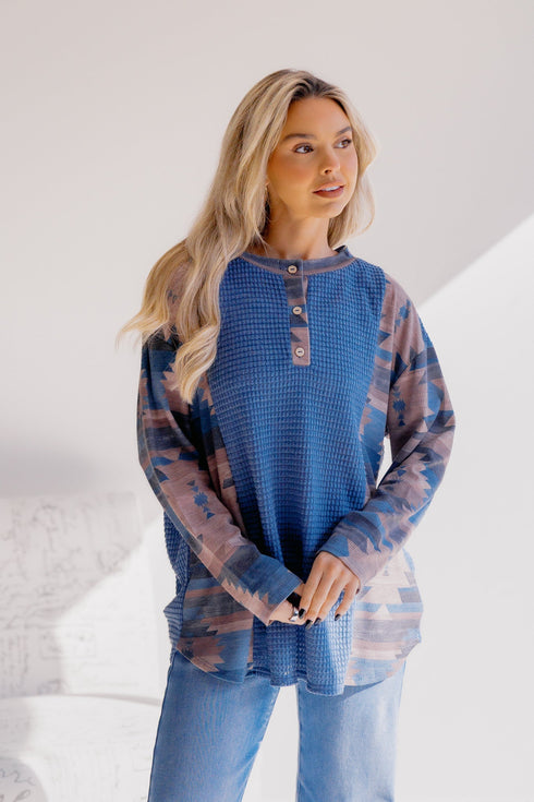 Aztec Waves Long Sleeve - LISA MARIE BOUTIQUE - S -