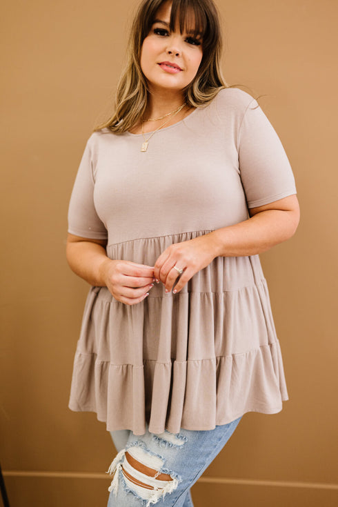 Zenana Tiered Babydoll Tee in Tan