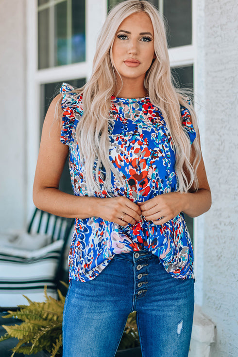 Fluttered Floral Sleeveless Blouse