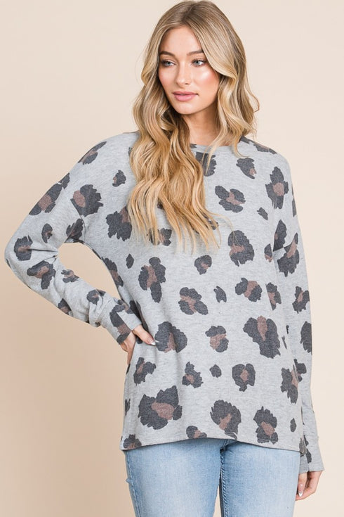 BOMBOM Leopard Drop Shoulder Blouse