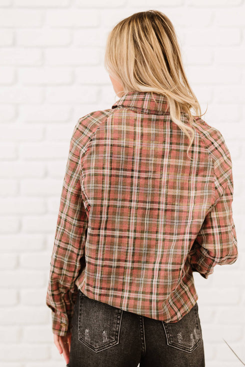 Plaid Button Front Side Slit Shirt
