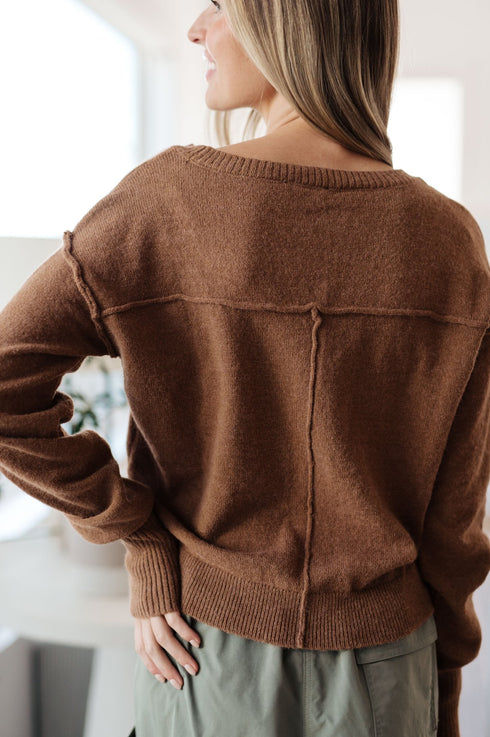 Back to Life V - Neck Sweater in Mocha - LISA MARIE BOUTIQUE - Tops - Small -