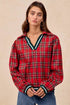 BiBi Christmas Plaid Collared Top with Ruffled Detail - LISA MARIE BOUTIQUE - RED - S -