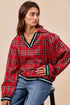 BiBi Christmas Plaid Collared Top with Ruffled Detail - LISA MARIE BOUTIQUE - RED - S -