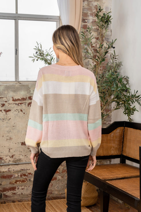 Sew In Love Color Block Round Neck Sweater