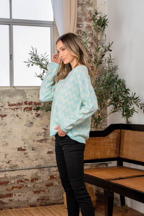 Sew In Love Wave Stripe Contrast Long Sleeve Sweater