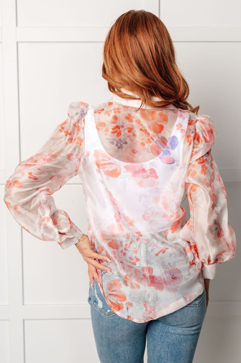 Call Me Back Sheer Floral Button Up Blouse - LISA MARIE BOUTIQUE - Blouses - Small -