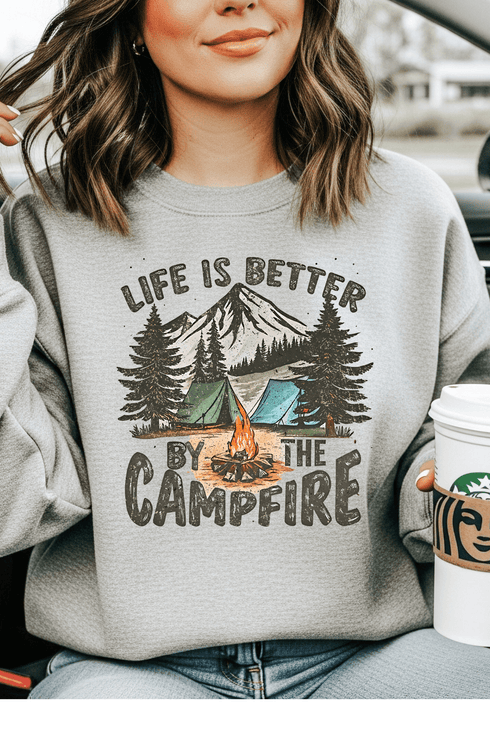 Campfire Stories Sweatshirt - LISA MARIE BOUTIQUE - Graphic Tee - S - Sports Grey Gildan Sweatshirt -