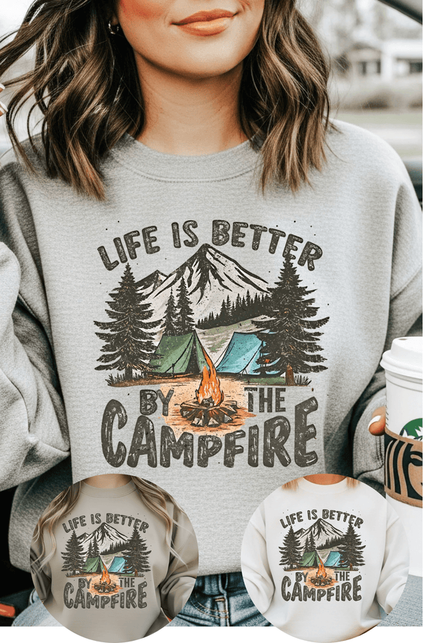 Campfire Stories Sweatshirt - LISA MARIE BOUTIQUE - Graphic Tee - S - White Gildan Sweatshirt -